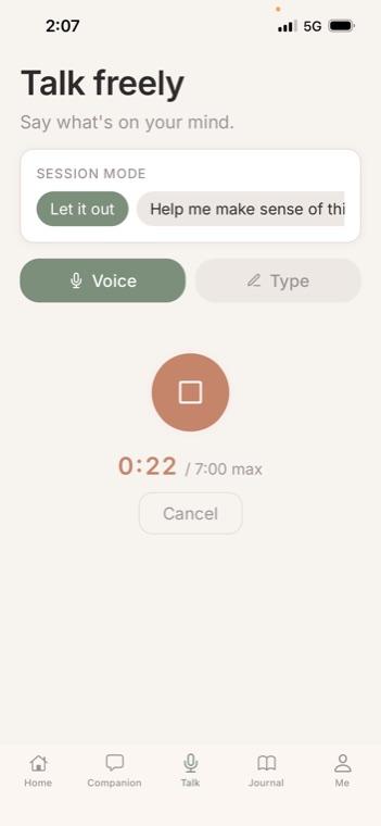 BuddySay talk freely voice journaling screen