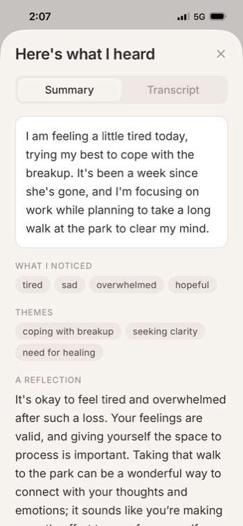 BuddySay AI summary and reflection screen